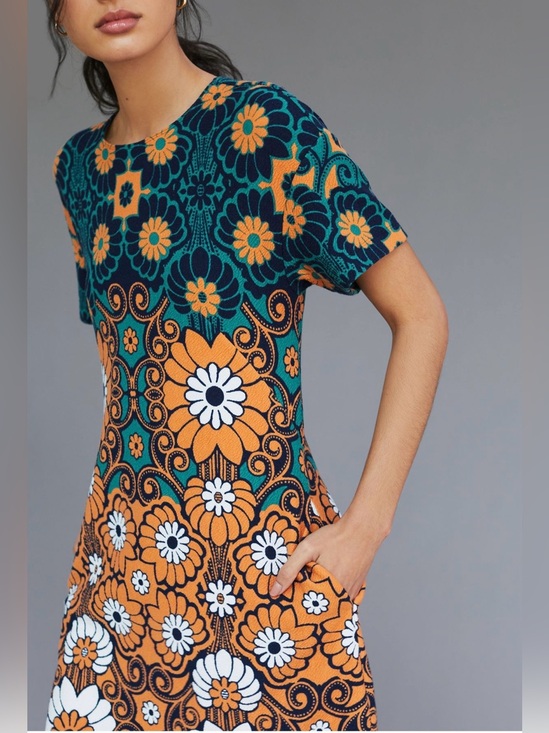 Anthropologie Dresses & Skirts - Like new Anthropologie Maeve Floral Shift Mini Dress in retro teal and orange.